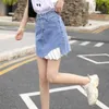 2024 Fashion New Skirts Yghan 2022Spring Summer Women Casual High Waist Irregular A-Line Denim Mini Sweet Hole Lace