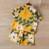 Mode ny sommar toddler pojke kläder stor blommig strand stil mjuka kläder sätter pojkar tunn andlig t-shirt + shorts 2pcs kostym g220217