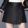 Jesień zima czarna skóra PU nieregularne krótkie spódnice kobiety moda seksowna spódnica wysokiej talii