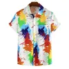 Mannen Hawaiiaanse shirt korte mouw revers kleurrijke inkt gedrukt blouse zomer borst zakvakantie ademend shirts 210527