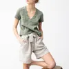 Pantaloncini da donna Johnature Summer Linen Women 2021 Casual Vintage Fasce larghe Tasche elastiche in vita Donna dritta