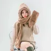 Écharpe d'hiver enveloppante pour femme pour garder la tête au chaud, ensembles de gants en fausse fourrure de lapin doux mignon chapeau à rabat pour les filles