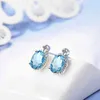 Oval 1.8 Carat Natural Sky Blue Topaz Birthstone Stud Earrings Genuine 925 Sterling Silver Fine Jewelry For Women