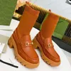 High Quality Womens Boots Genuine Leather thick bottom Knitted Stretch Knight boot fashion platform Shoes Size 35-41 With box