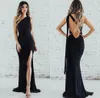 Sexy Black Mermaid Long Bridesmaid Dresses with Slit 2021 One-shoulder with Ribbon Backless Maid of Honor Wedding Guest Gowns Cheap