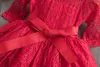 女の子春のドレス赤いセレオのドレス女の子イヤーコスチュームレースのウェディングドレスのための女の子エレガントなパーティーガウンフロックドレス211027