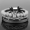 Lien, chaîne 3 pièces/ensemble hommes Bracelet bijoux couronne breloques macramé perles Bracelets pour femme Pulseira Masculina Feminina