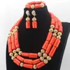 Boucles d'oreilles Collier Africain Orange Perles De Corail Ensemble de Bijoux Costume De Mariage Nigérian De Mariée HD8590