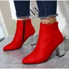 Женские осенние ботинки мода заостренный носок на молнии ботинки блок каблуки твердые замшевые кожаные дамы ботильоны 2022 женская обувь