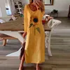 Summer Beach Maxi Robe Femmes Tournesol Imprimer Boho Long Casual Manches courtes O-Cou Split Robe de soirée Femme Plus Taille 210517