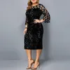 Party Dress Plus Size Ladies Midi Sequin Mesh Long Sleeve Lace Elegant Bodycon XL-4XL 5XL Evening Dresses Woman Summer
