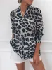 Chemisier en mousseline de soie à manches longues chemisier imprimé léopard sexy col rabattu dame chemise de bureau tunique décontracté hauts amples grande taille Blusas 210619