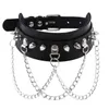 Skórzany Kołnierz Choker Dla Kobiet Goth Punk Stainless Steel Łańcuch Naszyjnik Harajuku Sexy Vegan Chocker Bondage Festival Jewelry