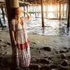 Women Dress Bohemia Print es Single Breasted V Neck Half Sleeve Long Loose Beach Plus Size 2XL 210524