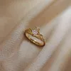 Lovely Compact Temperament High-grade Color Zircon Gold Ring Female Girl Opening Adjustable Simple Retro Fashion Luxury Jewelry G1125