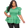 Plus Size 4XL Kobiety Bluzki Latarnia Z Krótkim Rękawem Ruffles Topy Dla Panie Biurowe Lato Żółte Purpurowe Afrykańskie Koszulki 210527