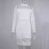 女性のドレスセクシーな白いレースステッチ中空アウトパーティードレスエレガントなショートミニ夏春長袖服vestidos 210623