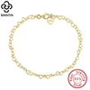 Rinntin 925 Sterling Heart Chain Anklet för kvinnor Tjej Modefot Armband Sommar Sexiga Silver Ankelband Smycken Sa10