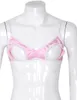 Herren Sissy Dessous sexy offene Tasse Spitze BH Weich glatte Satin Spaghetti -Träger Hohlwarzen Draht ohne gepolsterte Oberteile BRAS7749702