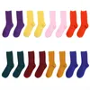 Женские длинные носки Talf Длина колена длиной носки носки колледжа яркие цвета сплошные цвета носки чистый хлопок Y1119