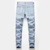 Calças Denim Spring Streetwear Pencil Calças Vintage Impressão Rasgado Jeans Skinny para Homens X0621