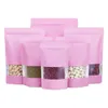 ピンクのアルミホイルの袋の食品包装窓の袋の再現可能なグリップシールスタンドアップ穀物茶ナッツギフト