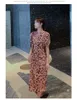 Lato Puff Krótki Rękaw Summer Midi Różowy Leopard Dress Vintage Kobiety Eleganckie Ladies O-Neck Casual Slim Chic 210519