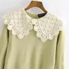 Vintage Woman Peter Pan Collar Patchwork Sweaters Spring Autumn Fashion Ladies Soft Lace Knitwear Girls Sweet Knitted Tops 210515