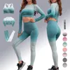 Kvinnor Yoga Outfits Seamless Yoga Set Fitness Kläder Hög Midja Gym Leggings + Sport Bra Running Sportkläder Tracksuit Långärmade T-shirts Träningsbyxor