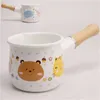 Mini-Keramik-Topf Emaille-Milchtopf mit Holzgriff Gasherd Induktion Cooke Baby Frühstück Milch Kaffee Topf Kochgeschirr 210319