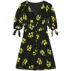 2021 estate autunno manica corta scollo a V abito nero giallo stampa floreale con pannelli bottoni monopetto moda donna abiti corti G127081