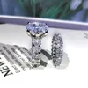 Luxo cintilante Casal de jóias anéis grandes corte oval topázio branco cz diamond gemstones casamento casamento nupcial anel conjunto presente