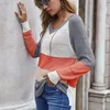 Jesień V Neck Patchwork Sweter z kapturem Kobiety Casual Dzianiny Sweter Top Winter Striped Bluza Elegancka Swetover Bluzy 210521