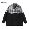 Damskie Kurtki Patchwork Czarny Houndstooth Kurtka Kobiety Harajuku Luźne Lapel Tweed Plaid Płaszcz Kobiet Hip Hop Casual Kieszenie Oversized Outer