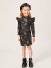 Maluch Girls Leopard Jacquard Gigot Rękaw Mock Neck Sukienka ona