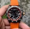 B￤sta kvalitet casual watch Black Dial Vk Battery Chronograph Quartz Movement armbandsur M￤nklockor p￥ orange gummiband DP Factory Super Luminous 2021 Ny modell