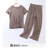 Японские летние женские хлопковые модальные короткие рукава девяти точечные брюки костюм домашнего обслуживания женщин большой размер пижама 210809