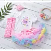 Sommar påsk Baby Girls 3-PCs Set Egg T-shirt + Tutu kjol Socks Outfits Barn Jumpsuit E020 210610