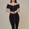 Kadın Bandaj Elbise Kolsuz Fermuar Kapalı Omuz Yaz Bayanlar Giyim Parti Kulübü Seksi Ünlü Zarif Elbiseler 210603