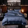 Ensembles Fournitures Textiles Maison Jardin Couette douce en coton égyptien haut de gamme bleu profond, blanc Us Queen King Literie Couette Er Bed Shee