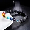Hand Beaded Bangle Bracelet 7 Chakra Energy Beads Lava Rock Stone Hamsa Fatima Unisex Colorful Bracelet Jewelry