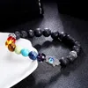 Bracciale rigido con perline a mano 7 Chakra Energy Beads Pietra lavica Hamsa Fatima Gioielli bracciale colorati unisex