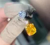 Choucong Lüks Takı Dangle Küpe Gerçek 925 Ayar Gümüş Kalp Şekli Beyaz Sarı Topaz CZ Elmas Taşlar Eternity Parti Kadınlar Düğün Bırak Küpe Hediye