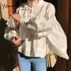 Yitimuceng blanc Blouse femme surdimensionné dentelle UpTops mode coréenne à manches longues lanterne bureau dame chemise printemps été 210601