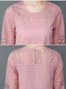 Mulheres Blouses Summer Camisa Chiffon Ladies Tops Moda Camisas Mujer Plus Size M-5xl Blouses de renda roxa rosa branco 11e 210326