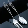Titanium Steel Skeleton Skull Fork Spoon Tableware Vintage Dinner Table Flatware Cutlery Set Metal Crafts Halloween Party Gifts ne279e
