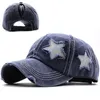 Açık Spor At Kuyruğu Şapka Pullu Pentagram Topu Kapaklar Yıkanmış Delik Net Şapka Klasikleri Kadınlar Ayarlanabilir Başlık Renkli 1614 T2