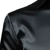Mens Shinny шелк, как атласные роскошные рубашки для роскошных рубашек Бренд мужчин Свадебные выпускные мысль мужской повседневная рубашка Camisa Masculina Black 210629