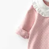 Beer leider Leuke geboren baby rompertjes lente polka dot romper met hoofdband 2 stks baby meisjes outfits val geboren baby kleding 210708