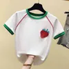 Lato Harajuku Truskawka Bawełna Krótki Rękaw T Shirt Kobiety Topy Tshirt Koreański Koszulka Odzież Slim Chic White Tee Shirt Femme 210604